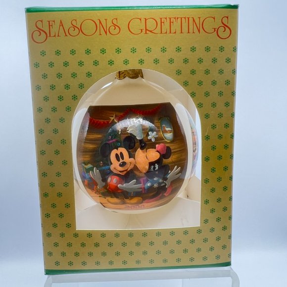 Disney SEASONS GREETINGS Glass Ball Ornament Mickey Minnie Donald Daisy 2000 NEW - Picture 6 of 8